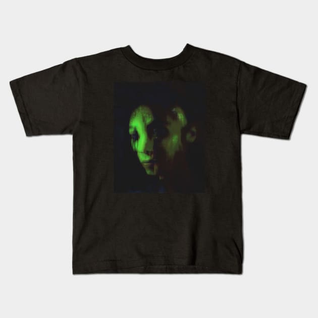 Monster, dark side in its protective state. Beautiful but dark, girl. Partially bald. Green. Kids T-Shirt by 234TeeUser234